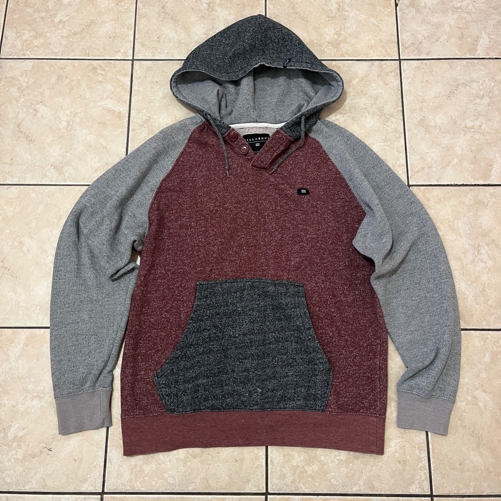 Billabong Men Hoodie Large Skater Surf Streetwear Colorblock Henley Pullover Y2K